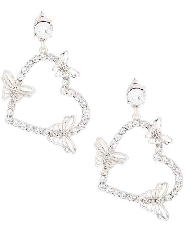 Silver Butterfly Heart Earrings
