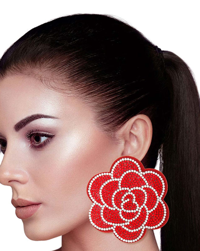 Large Red Flower Stone Studs