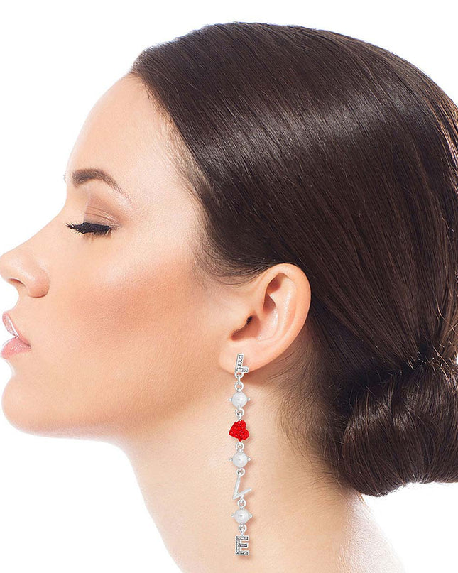 LOVE Pearl Heart Silver Earrings