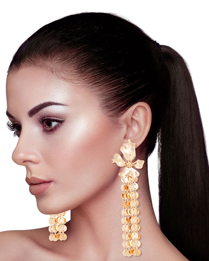 Gold Metal Fringe Flower Earrings