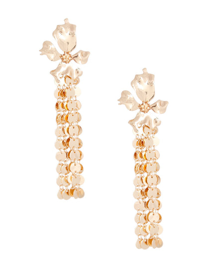 Gold Metal Fringe Flower Earrings