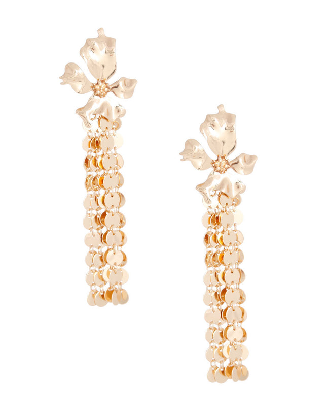 Gold Metal Fringe Flower Earrings