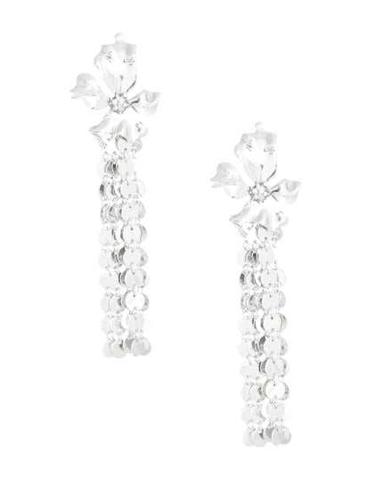 Silver Metal Fringe Flower Earrings