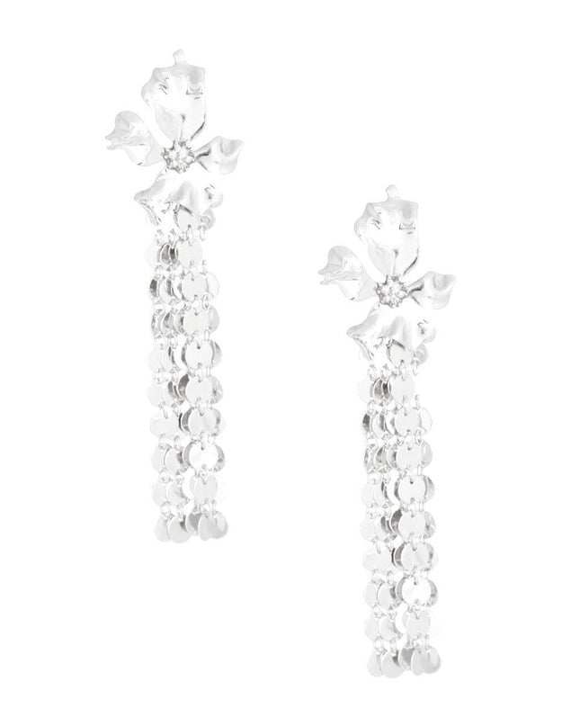 Silver Metal Fringe Flower Earrings