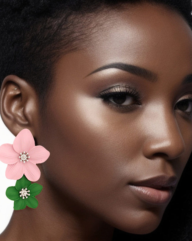 Pink Green Flower Earrings