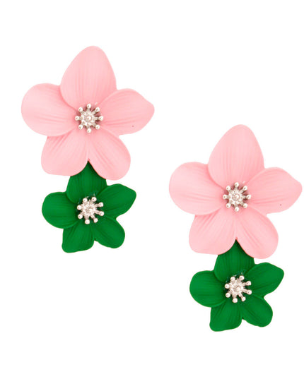 Pink Green Flower Earrings