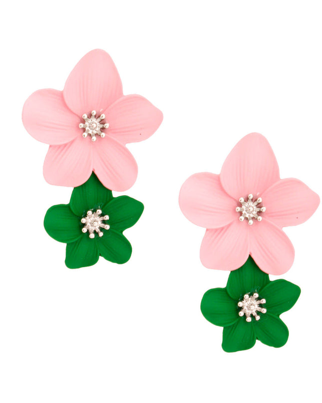 Pink Green Flower Earrings