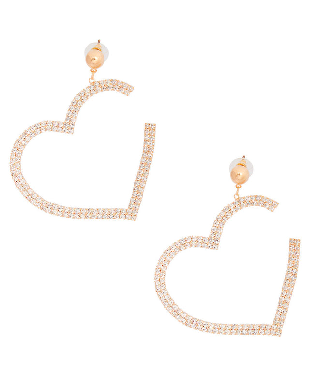Dangle Gold Med Pave Open Heart Earrings for Women