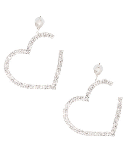 Dangle Silver Med Pave Open Heart Earrings Women