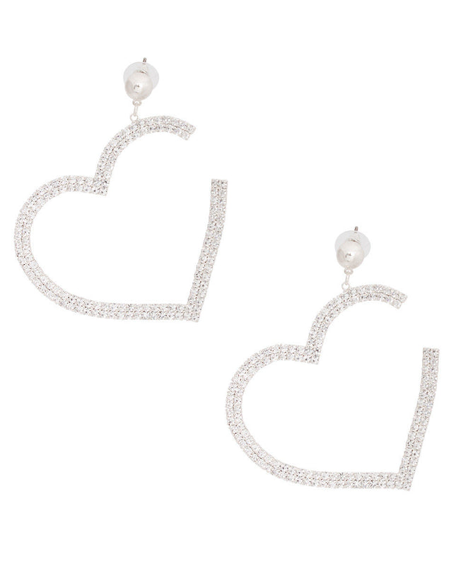 Dangle Silver Med Pave Open Heart Earrings Women