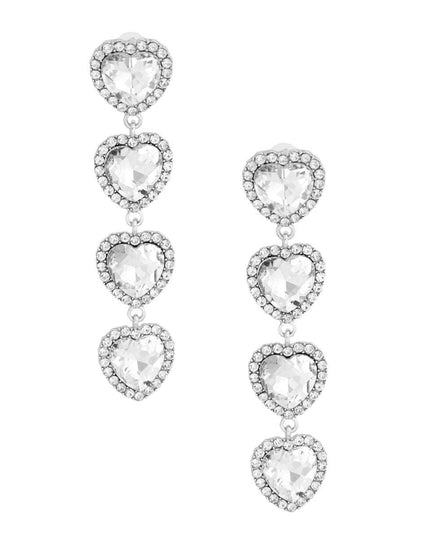 Silver Crystal Quad Heart Earrings