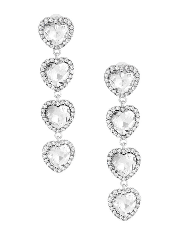 Silver Crystal Quad Heart Earrings