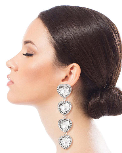 Silver Crystal Quad Heart Earrings