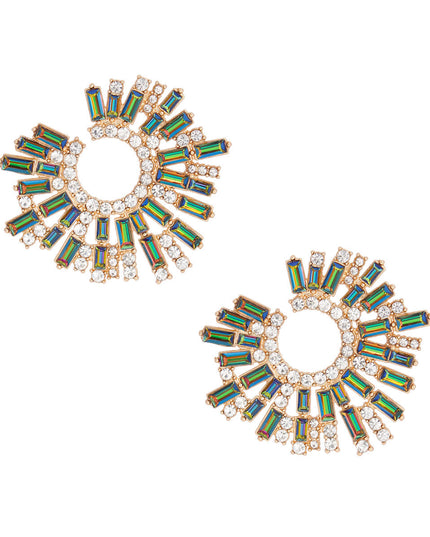 Pink Green Glass Crystal Round Studs