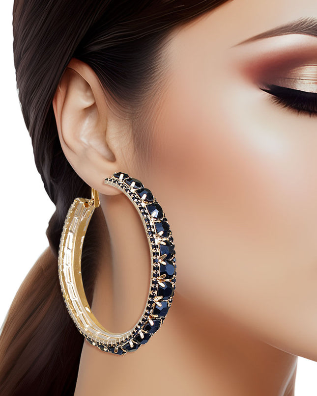 Gold Black Stone Claw Set Hoops
