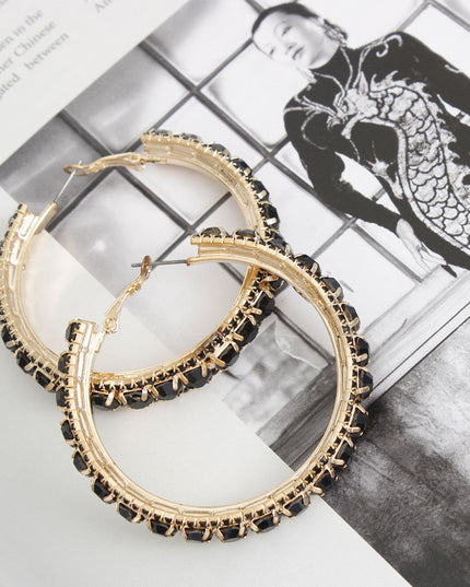 Gold Black Stone Claw Set Hoops