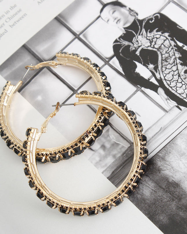 Gold Black Stone Claw Set Hoops