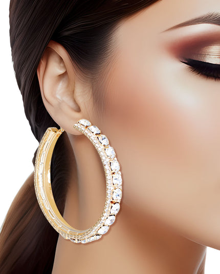 Gold Clear Stone Claw Set Hoops