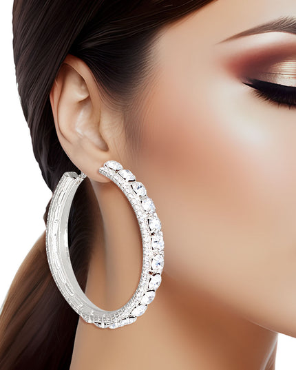 Silver Clear Stone Claw Set Hoops