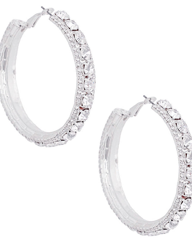 Silver Clear Stone Claw Set Hoops