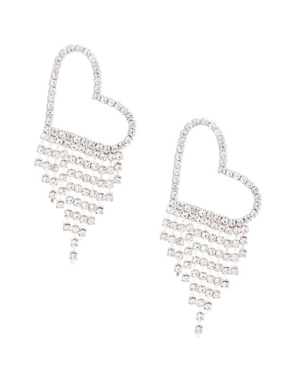 Fringe Silver Large Pave Heart Earrings for Women
