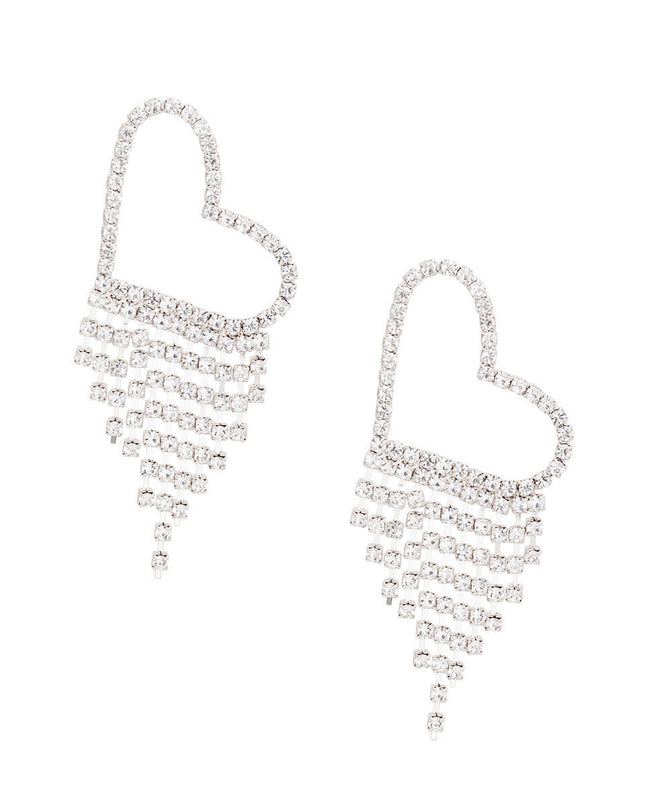 Fringe Silver Large Pave Heart Earrings for Women