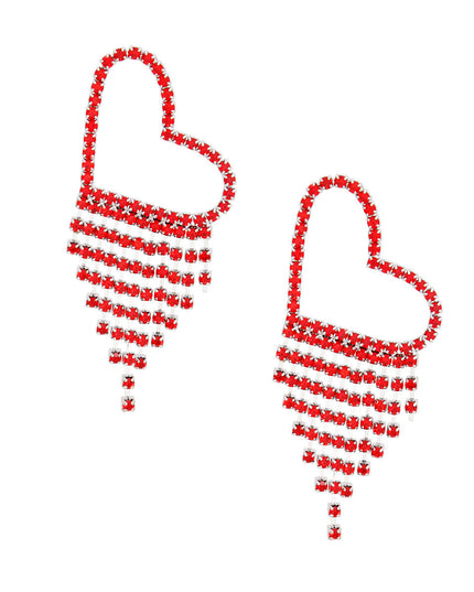 Fringe Red Large Pave Heart Earrings for Women