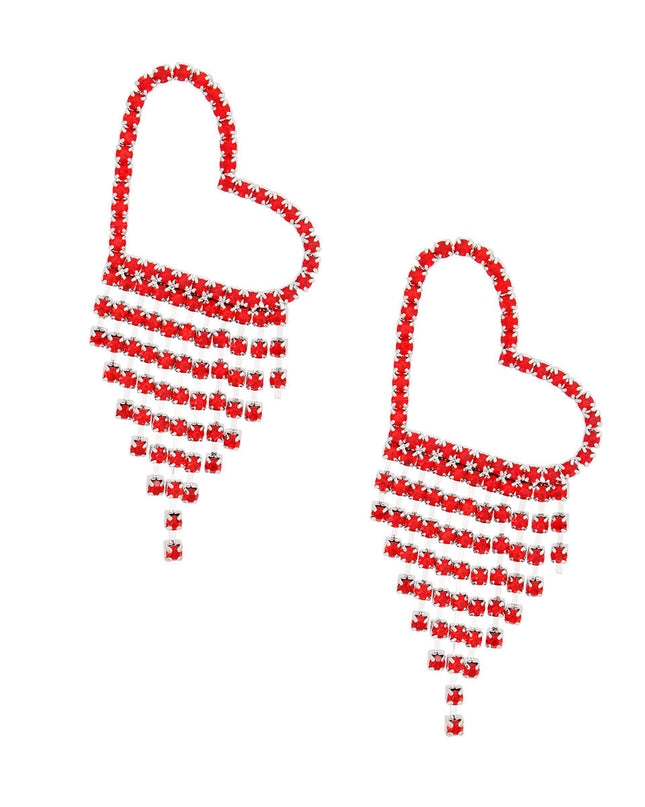 Fringe Red Large Pave Heart Earrings for Women