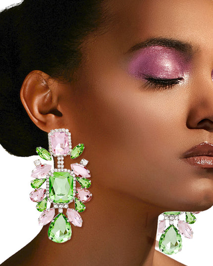 Pink Green Glass Crystal Clip Ons