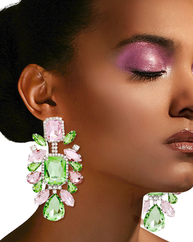 Pink Green Glass Crystal Clip Ons