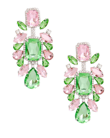 Pink Green Glass Crystal Clip Ons
