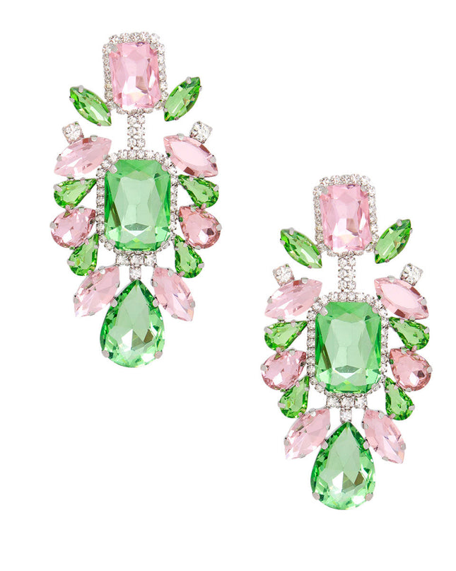 Pink Green Glass Crystal Clip Ons