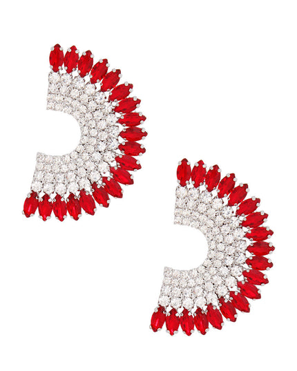 Red Semi Circle Silver Studs