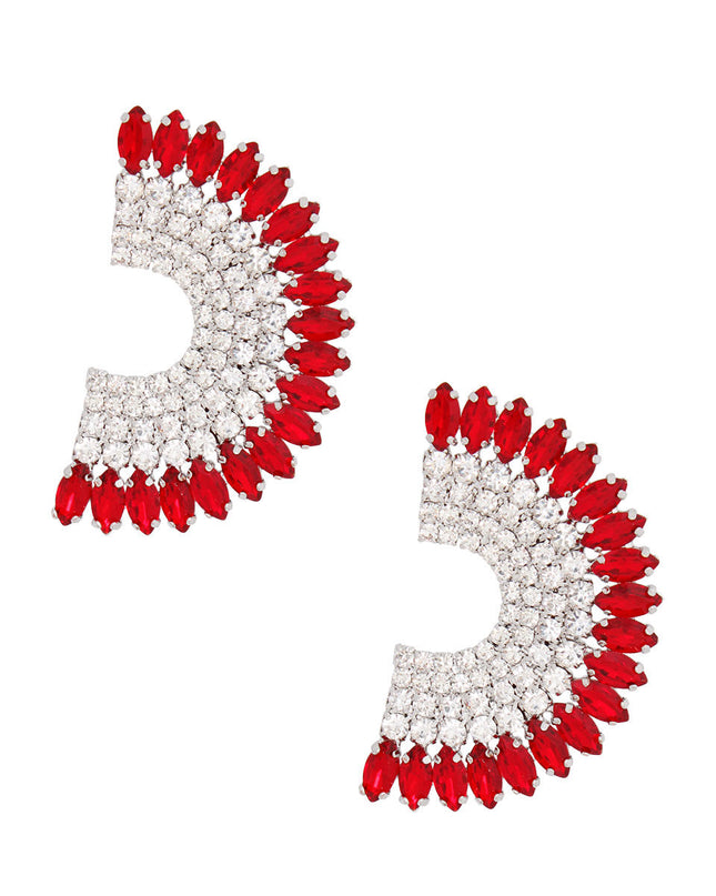Red Semi Circle Silver Studs