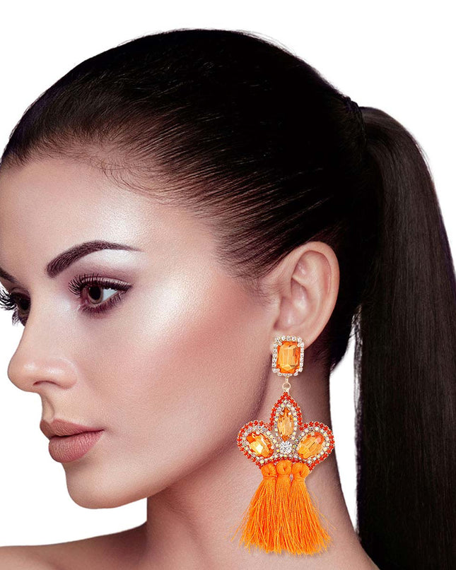Orange Triple Tassel Stone Earrings