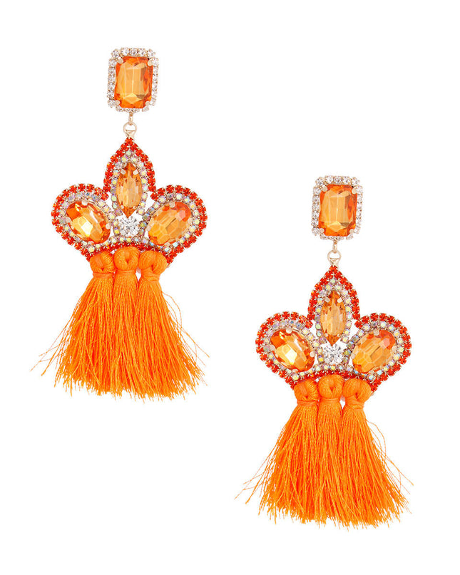 Orange Triple Tassel Stone Earrings