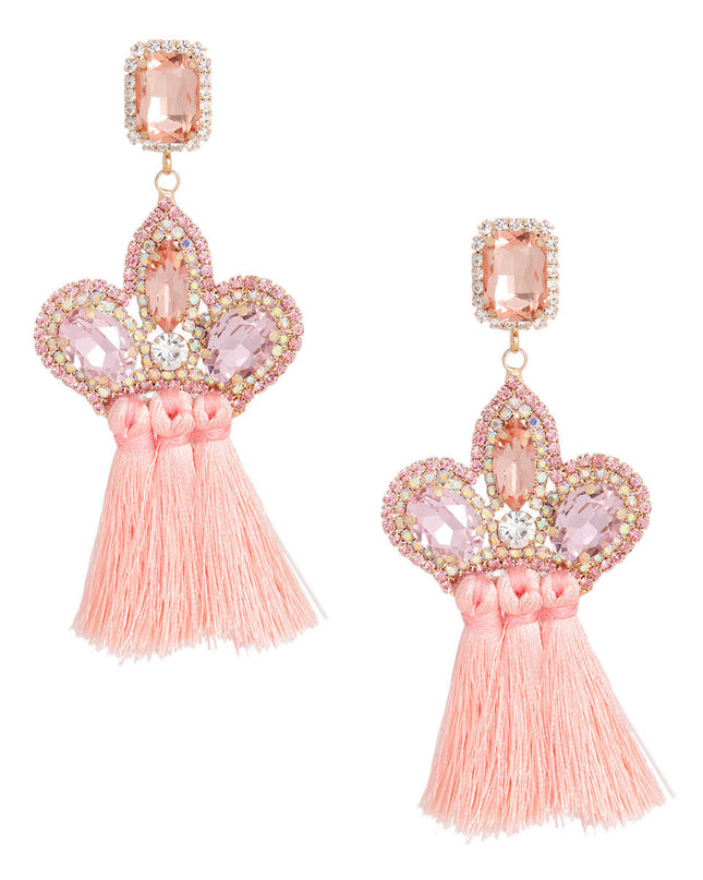 Pink Triple Tassel Stone Earrings