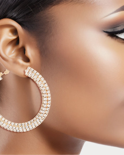 Gold Stacked Pave 55mm Hoops