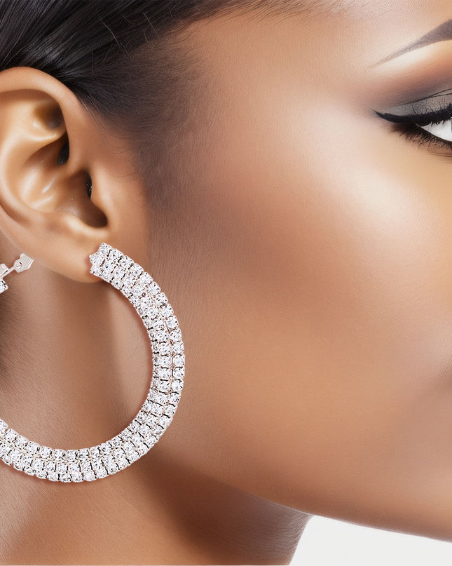 Silver Stacked Pave 55mm Hoops