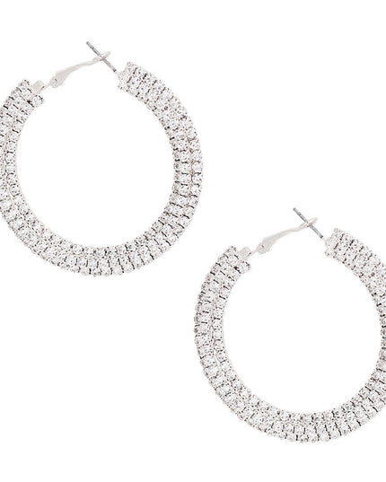Silver Stacked Pave 55mm Hoops