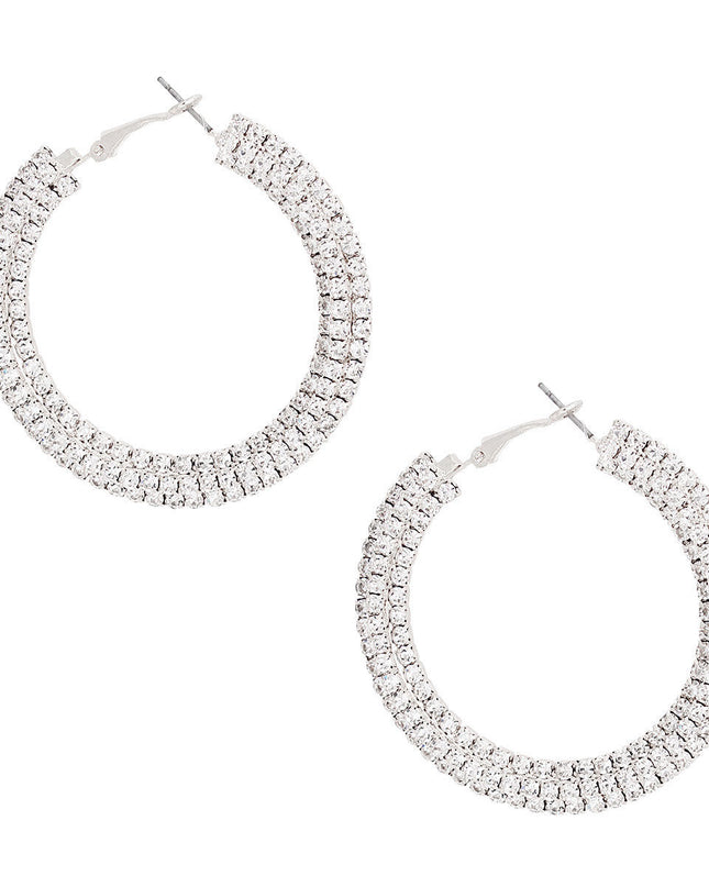 Silver Stacked Pave 55mm Hoops