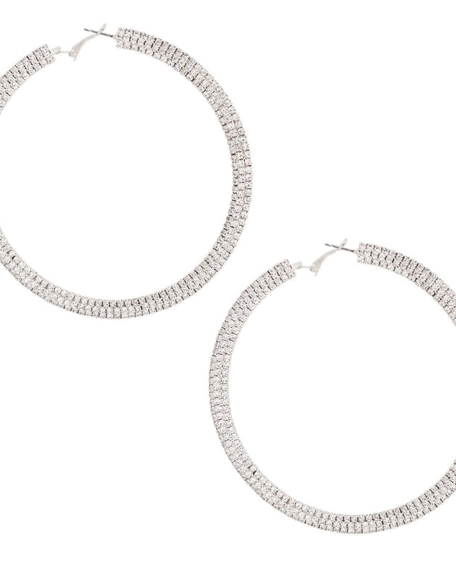 Silver Stacked Pave Hoops