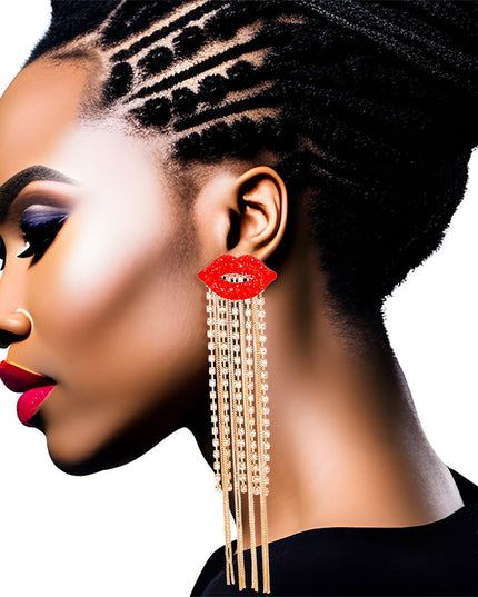 Lips Shoulder Duster Gold Earrings