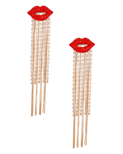 Lips Shoulder Duster Gold Earrings