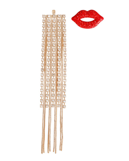 Lips Shoulder Duster Gold Earrings