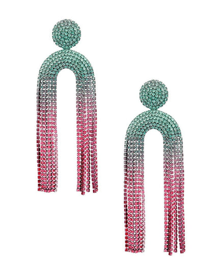 Fringe Pink Green Long Arched Earrings for Women