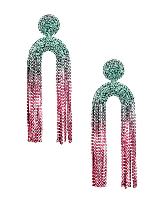 Fringe Pink Green Long Arched Earrings for Women