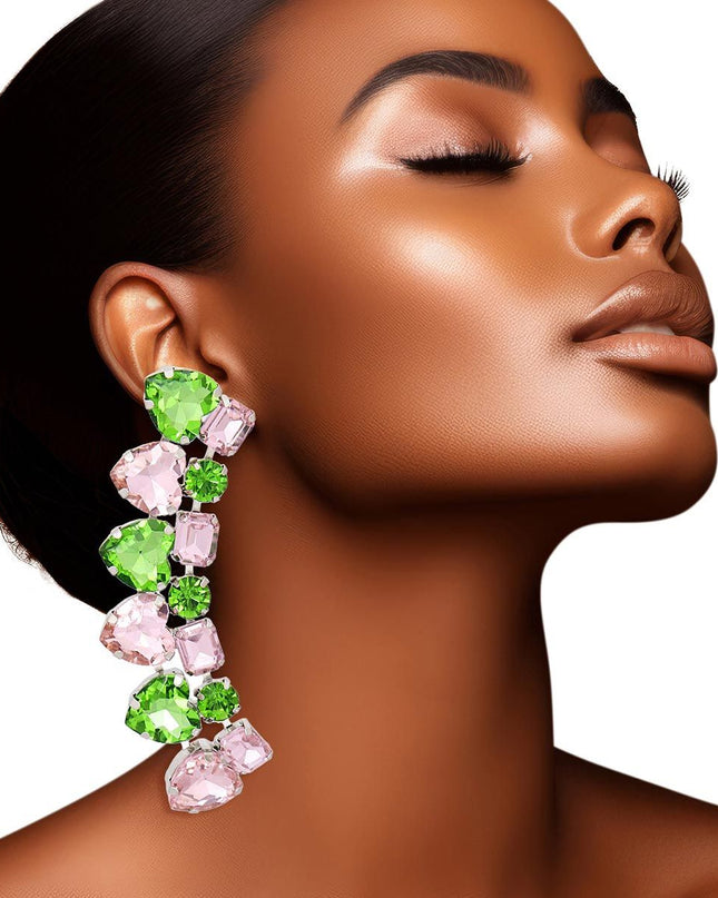 Dangle Pink Green Heart Crystal Earrings for Women