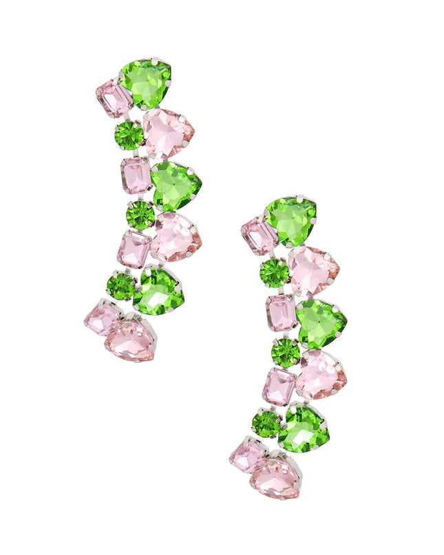 Dangle Pink Green Heart Crystal Earrings for Women