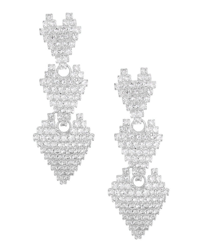 Triple Heart Pave Silver Earrings